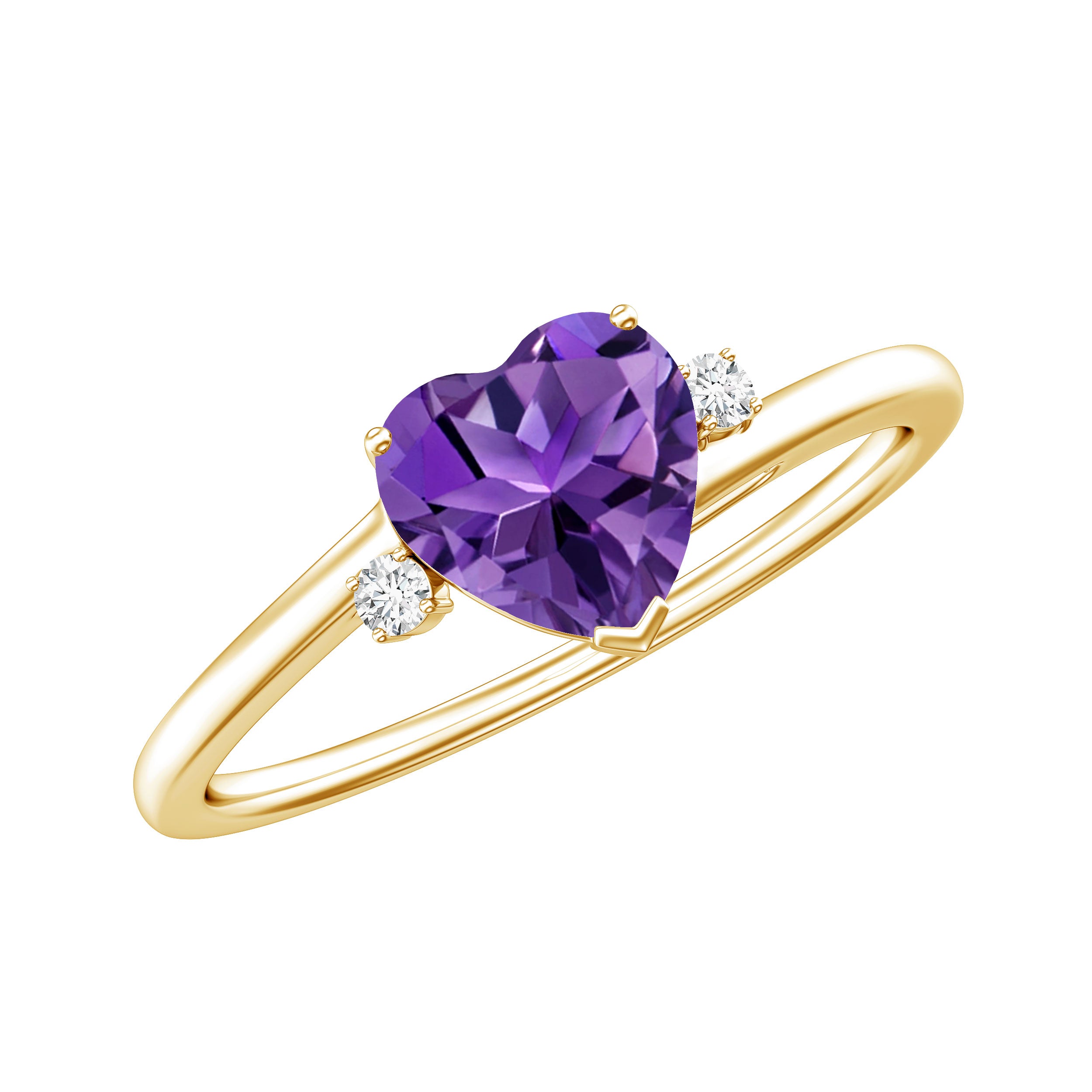 Rosec Jewels-Real 0.9 Carat Amethyst Heart Engagement Ring with Diamond