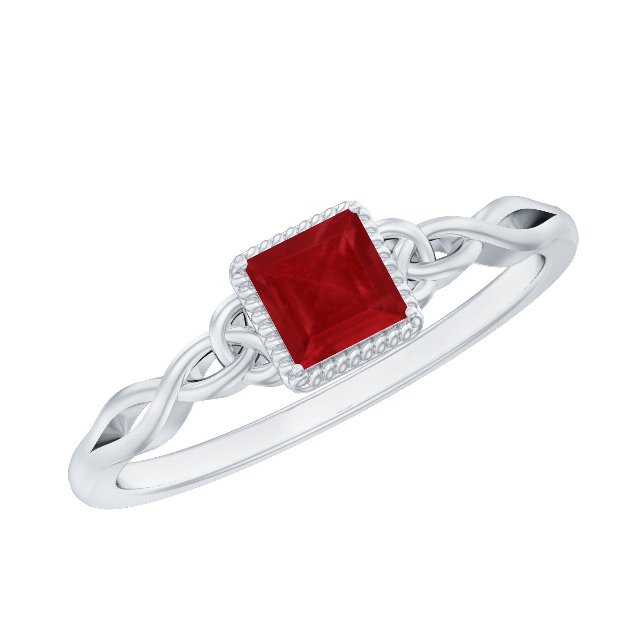 Rosec Jewels-Real Princess Cut Ruby Promise Ring with Celtic Knot