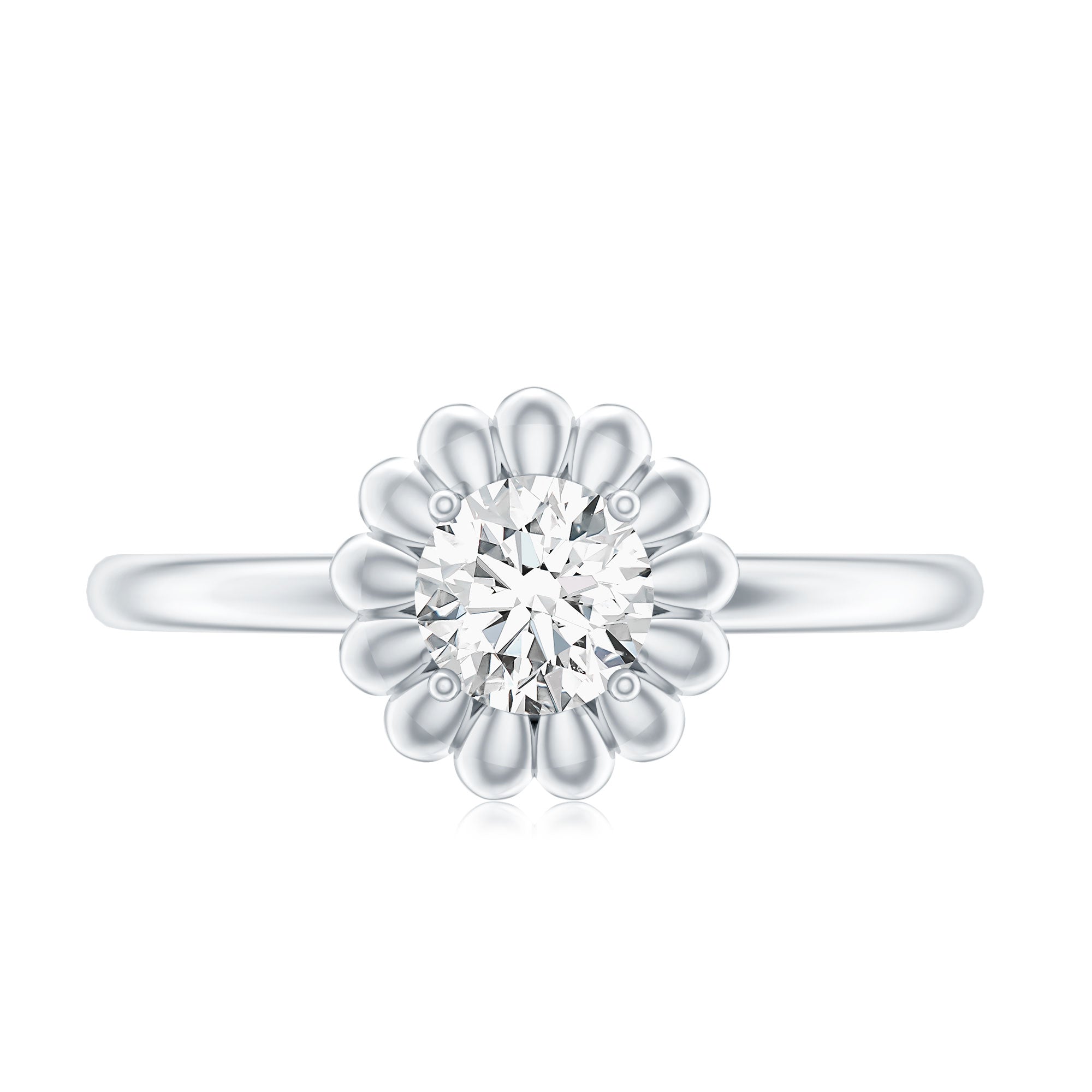 Brilliant Cut Moissanite Flower Promise Ring with Certificate D-VS1 - Rosec Jewels