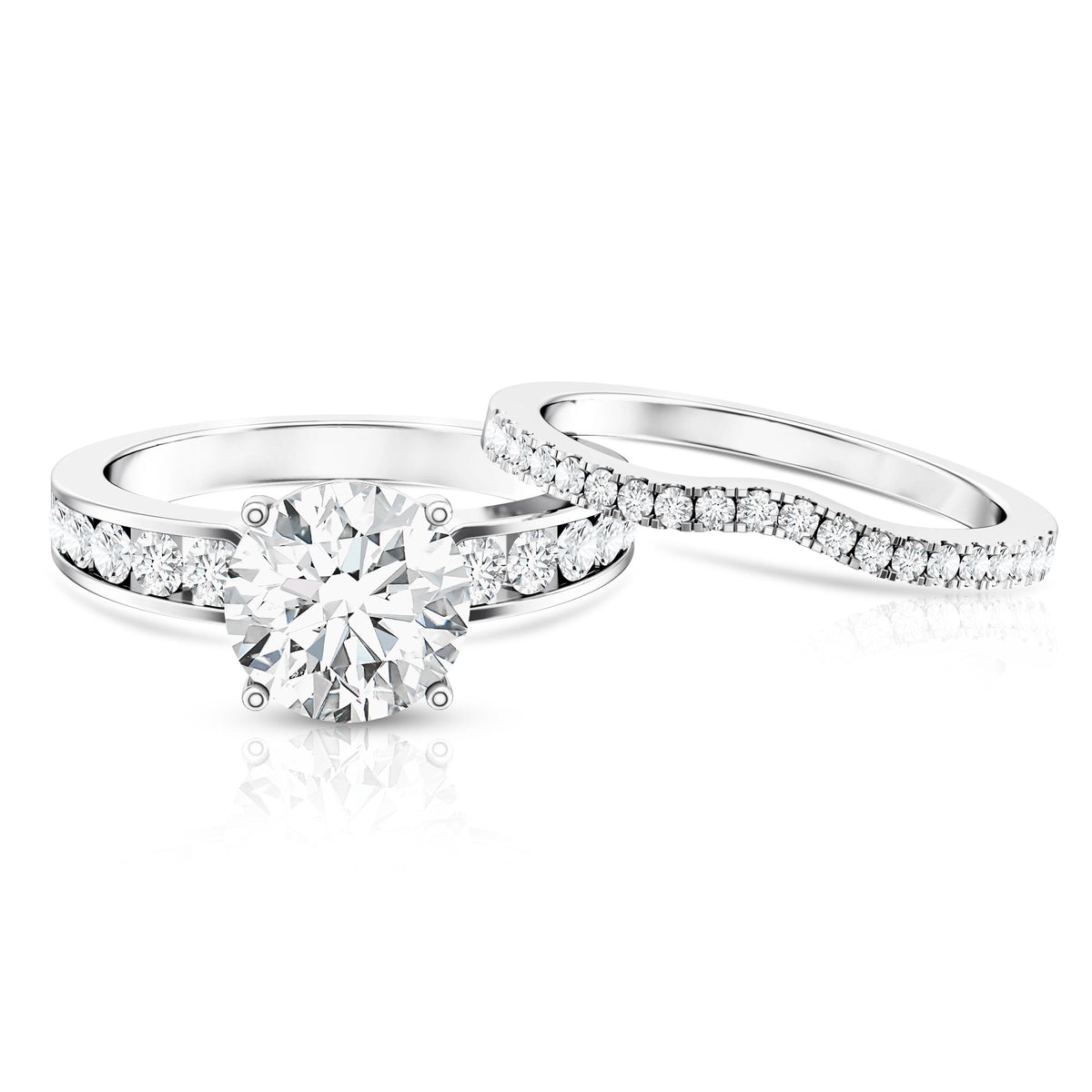 Rosec Jewels-IGI Authenticated Lab Grown 3 Carat Diamond Engagement Ring with Wedding Band