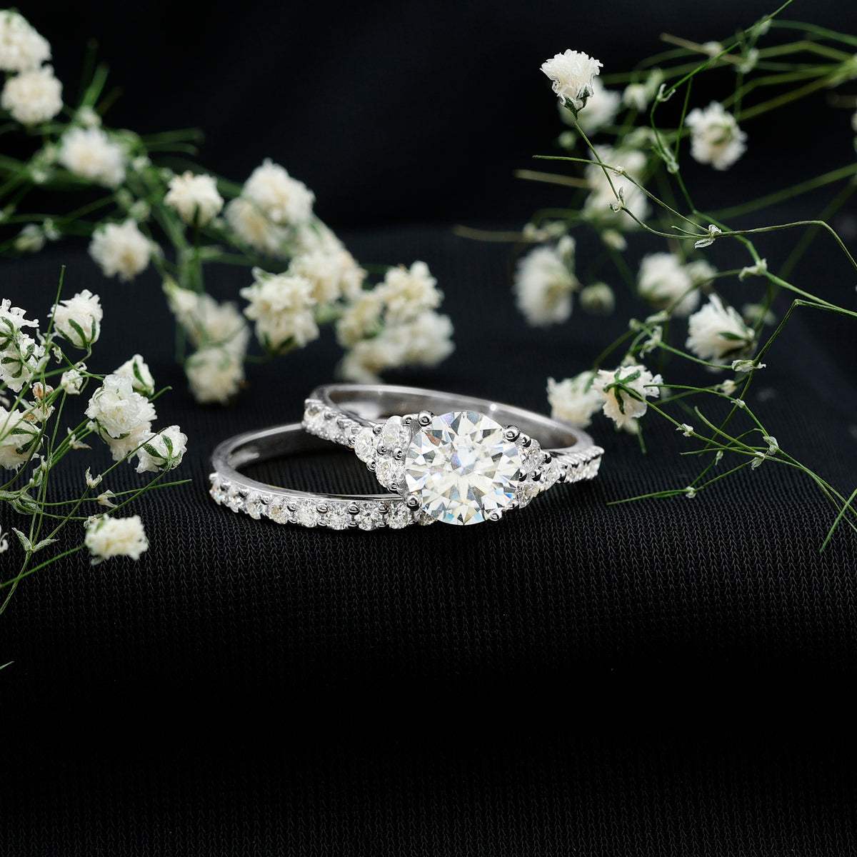 IGI Certified Lab Grown 2 Carat Diamond Engagement Ring and Wedding Band Set Lab - ( E-VS1 ) - Rosec Jewels