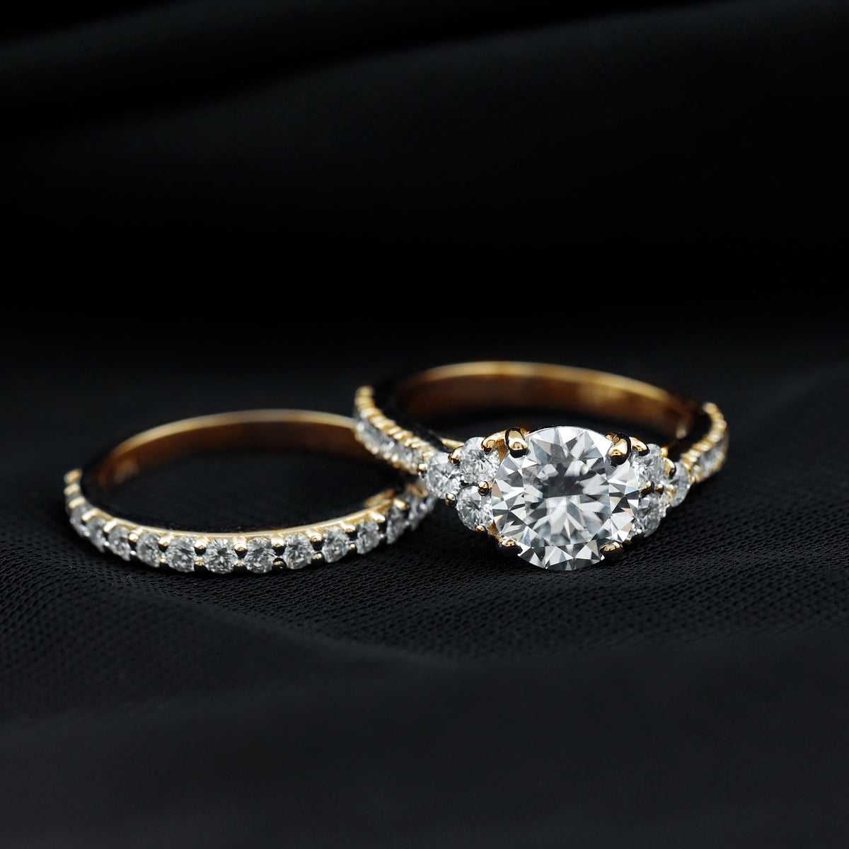 IGI Certified Lab Grown 2 Carat Diamond Engagement Ring and Wedding Band Set Lab - ( E-VS1 ) - Rosec Jewels