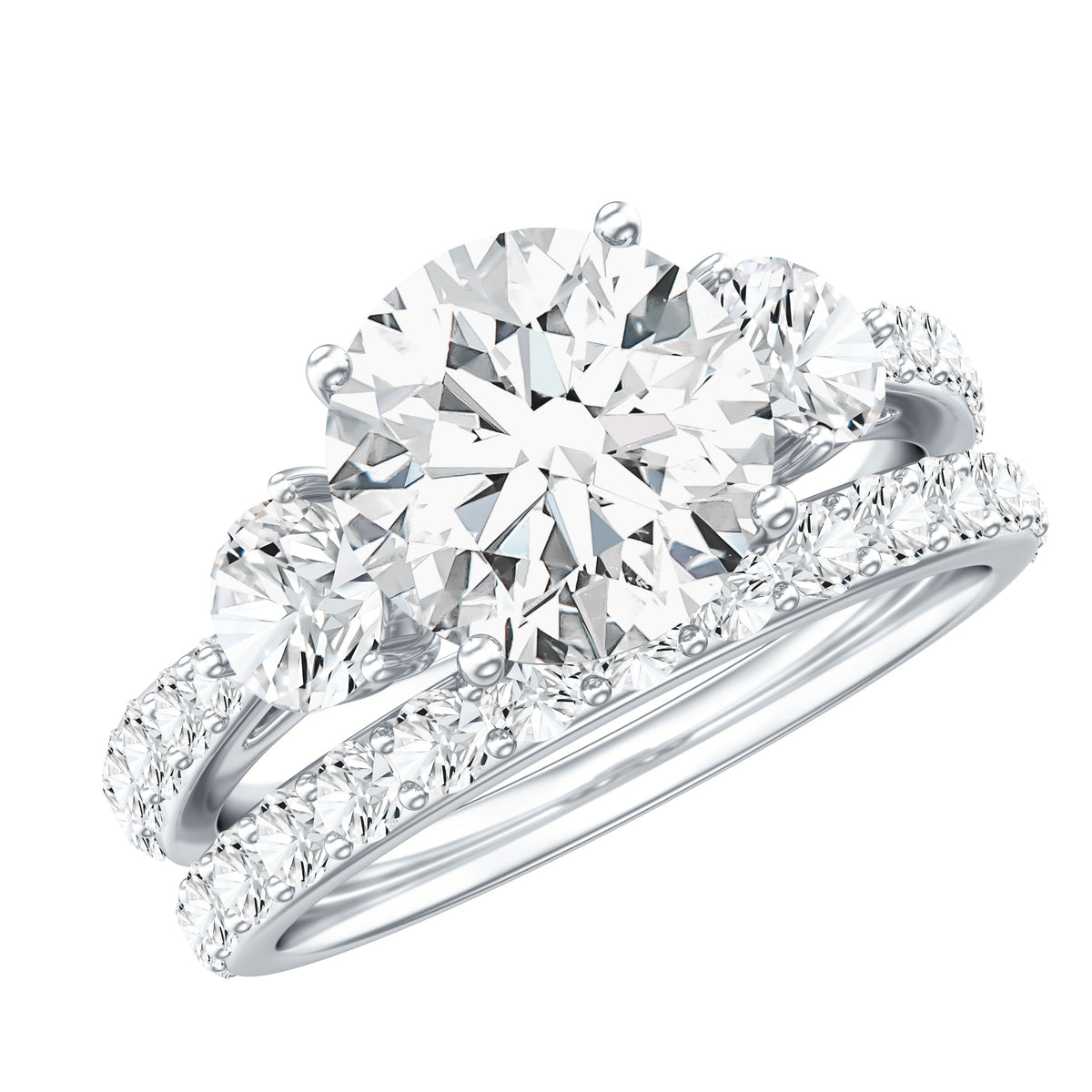 Rosec Jewels-IGI Graded 2 Carat Lab Grown Diamond Three Stone Engagement Ring with Enhancer