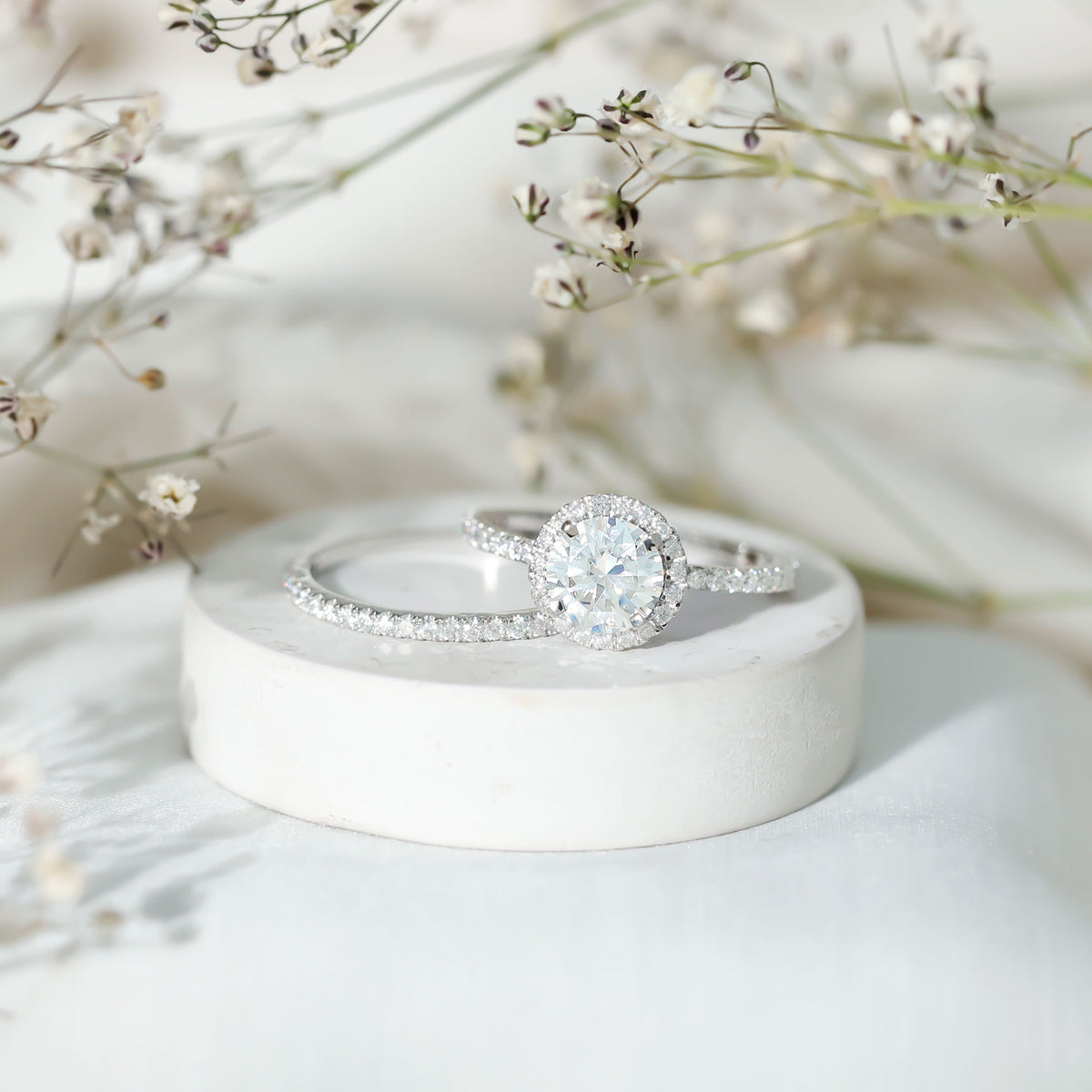 Rosec Jewels-Lab Grown 2 Carat Diamond Halo Bridal Ring Set with IGI Certificate
