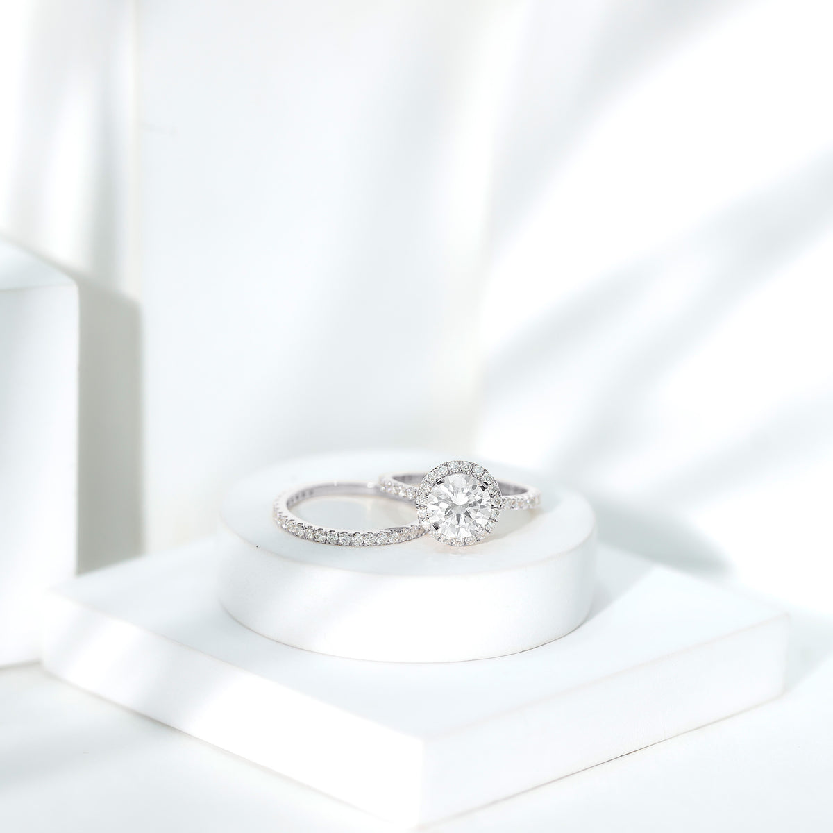 Lab Grown 2 Carat Diamond Halo Bridal Ring Set with IGI Certificate Lab - ( E-VS1 ) - Rosec Jewels