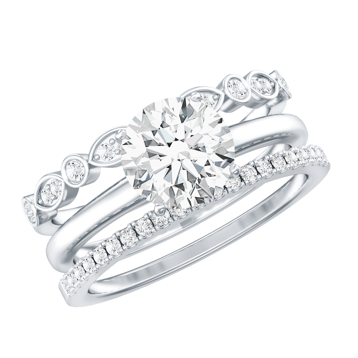 Rosec Jewels-IGI Documented 2 Carat Lab Grown Diamond Trio Bridal Ring Set for Women