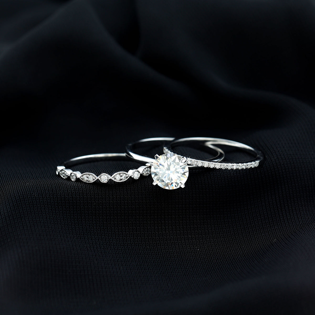 Rosec Jewels-IGI Documented 2 Carat Lab Grown Diamond Trio Bridal Ring Set for Women