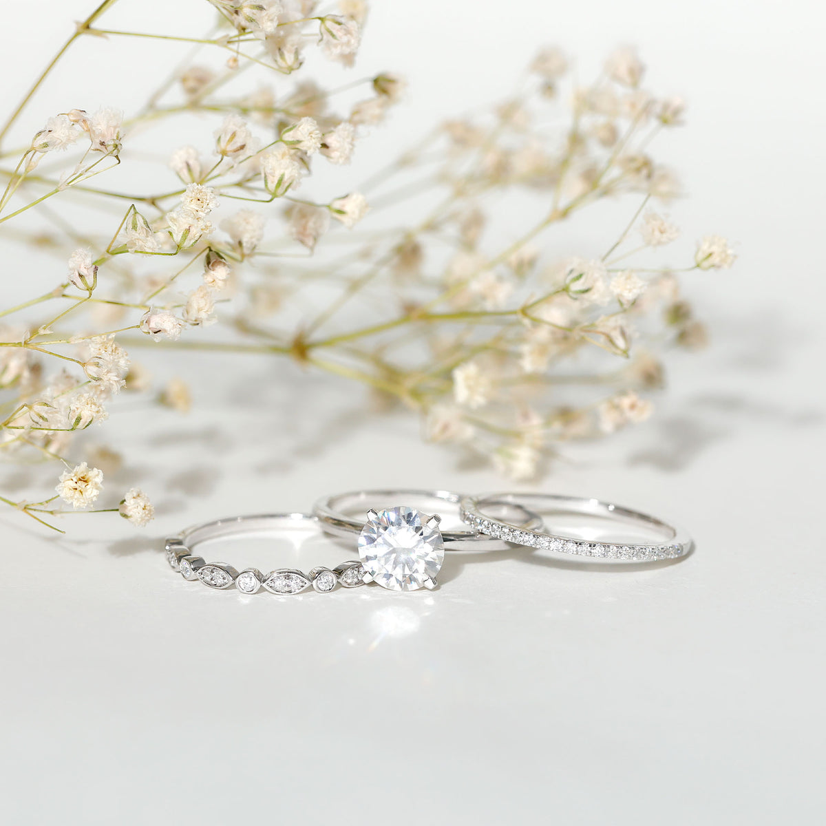 Rosec Jewels-IGI Documented 2 Carat Lab Grown Diamond Trio Bridal Ring Set for Women