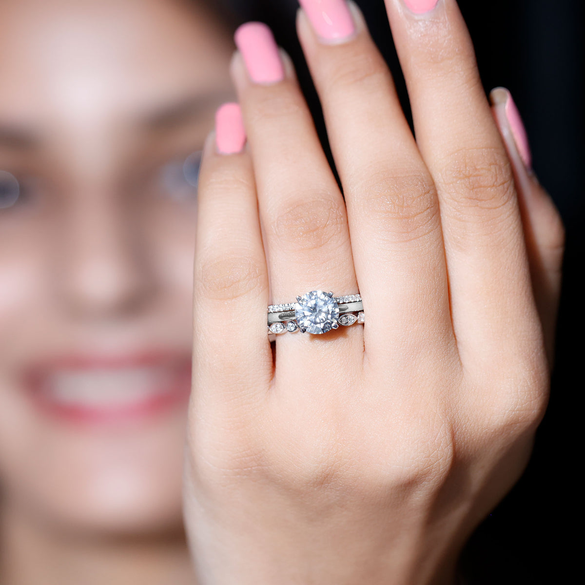 Rosec Jewels-IGI Documented 2 Carat Lab Grown Diamond Trio Bridal Ring Set for Women