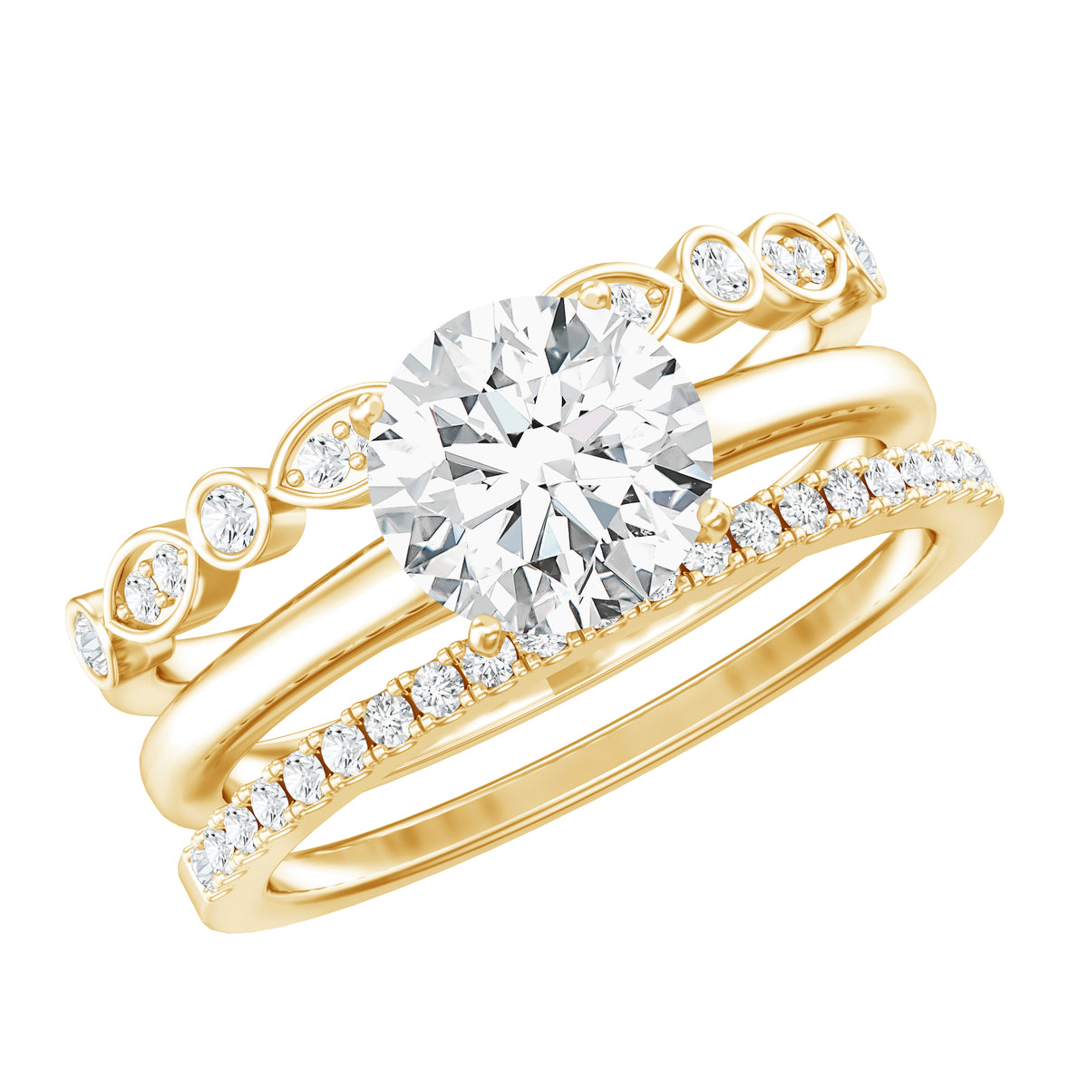 Rosec Jewels-IGI Documented 2 Carat Lab Grown Diamond Trio Bridal Ring Set for Women