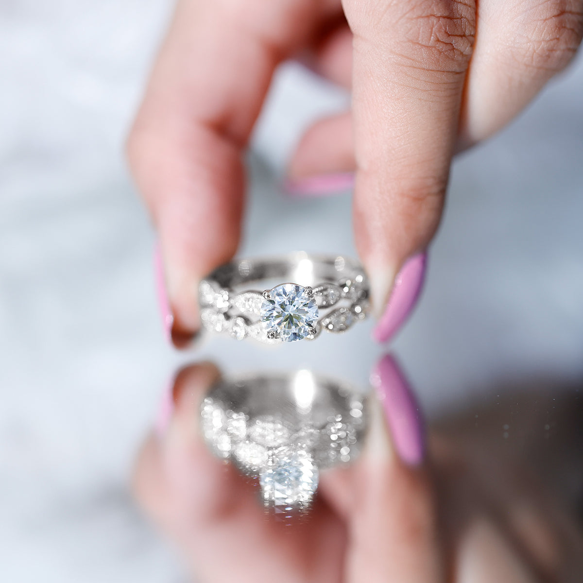 Rosec Jewels-Vintage Inspired 2 Carat Lab Grown Diamond Bridal Ring Set with IGI Certificate