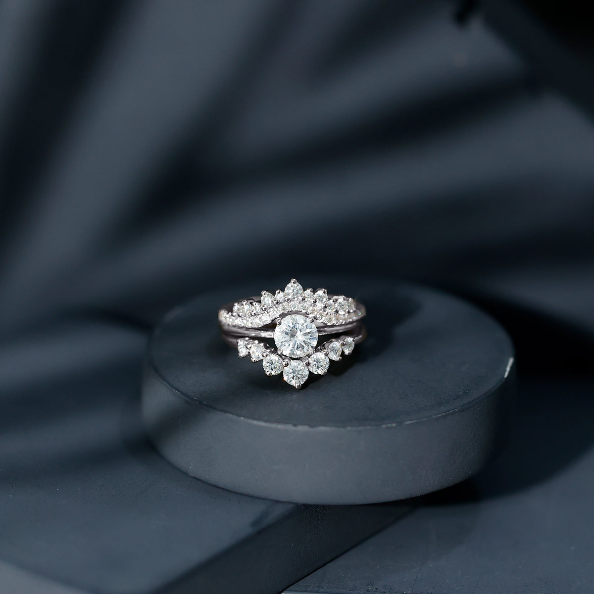 IGI Authenticated 1 Carat Lab Diamond Antique Wedding Ring Set of 3 Lab - ( E-VS1 ) - Rosec Jewels