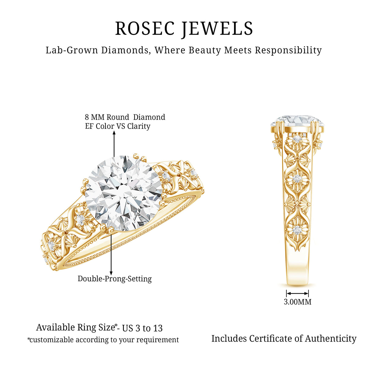 Rosec Jewels-2 Carat Lab Grown Diamond Nature Inspired Engagement Ring with IGI Certificate