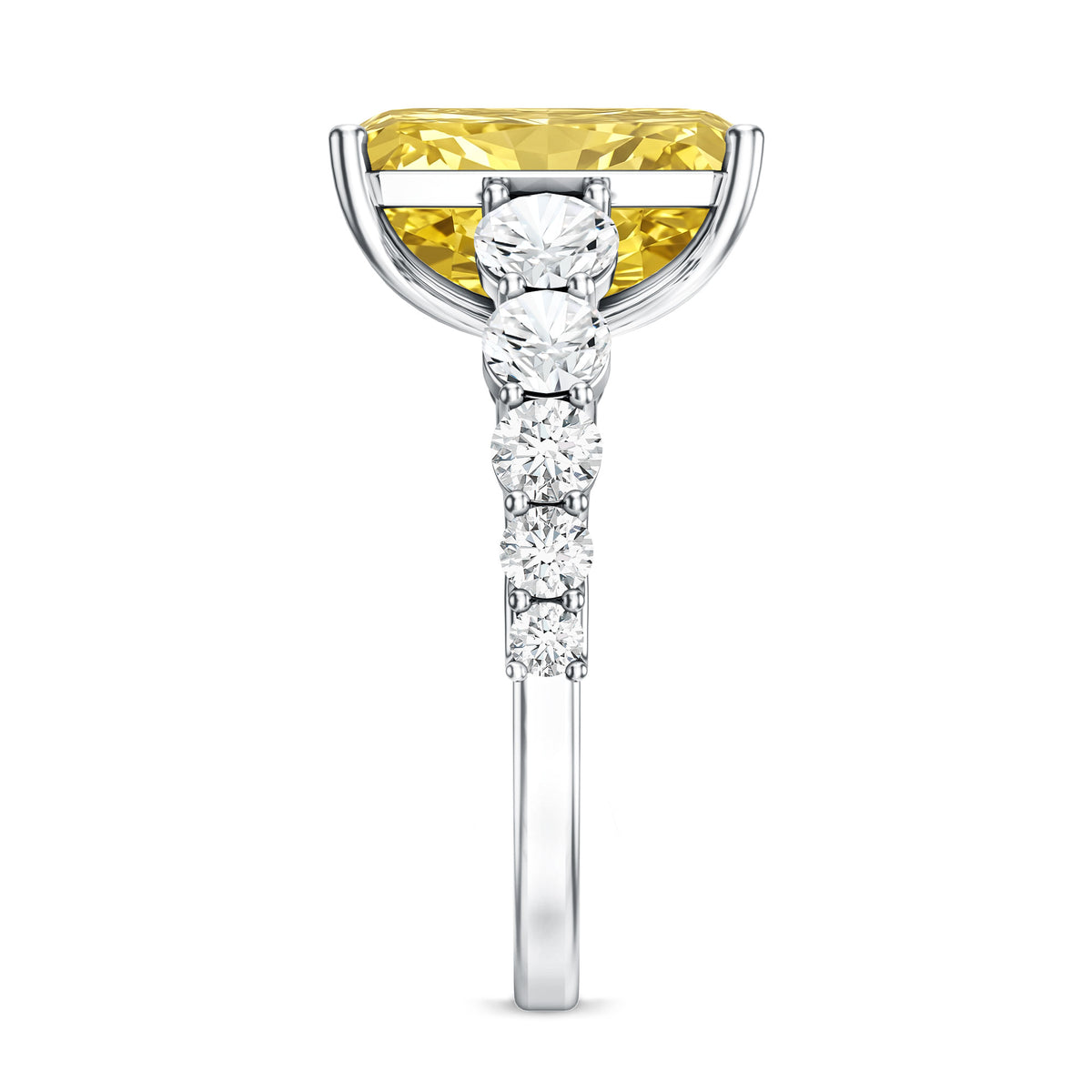 Rosec Jewels-IGI Graded Lab Grown 5 Carat Yellow Diamond Huge Engagement Ring with Side Stones