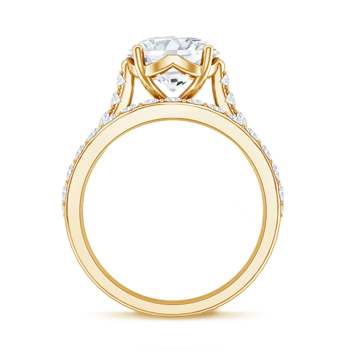 Rosec Jewels-IGI Graded 3 Carat Round Cut Lab Grown Diamond Engagement Ring with Band