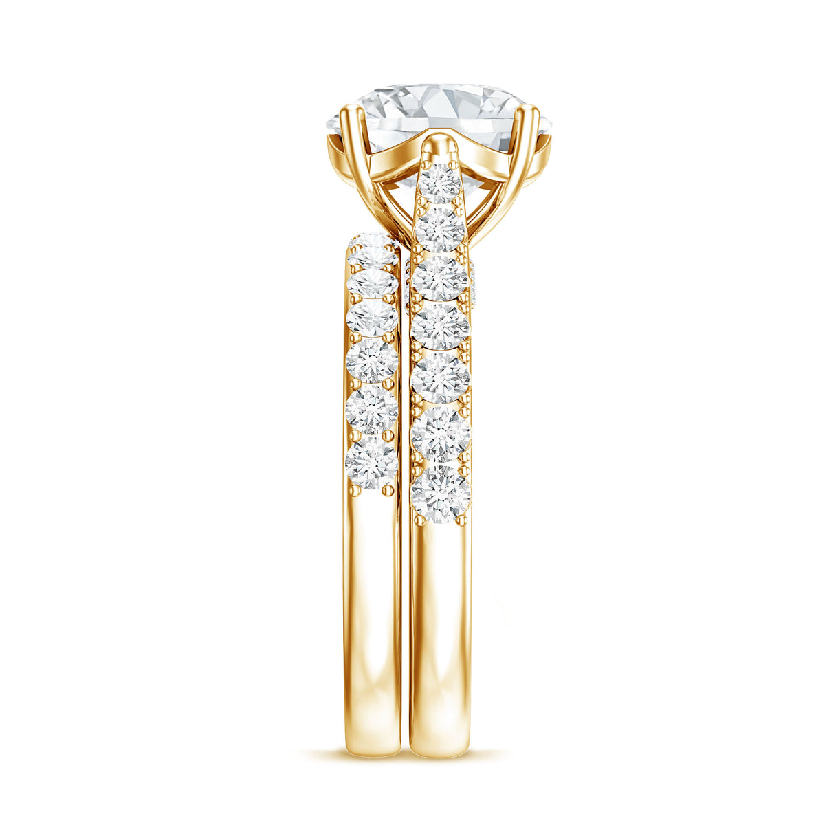 Rosec Jewels-IGI Graded 3 Carat Round Cut Lab Grown Diamond Engagement Ring with Band