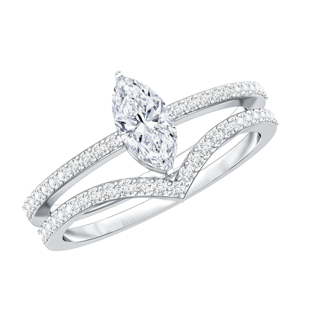 Marquise Cut Lab Grown Diamond Bridal Ring Set for Her Lab - ( EF-VS ) - Rosec Jewels
