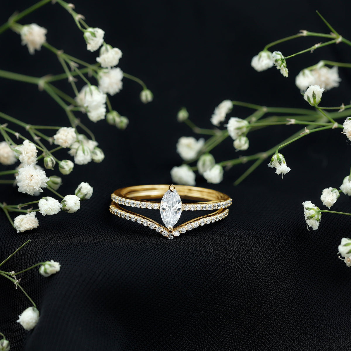 Marquise Cut Moissanite Engagement Ring with Enhancer D-VS1 - Rosec Jewels