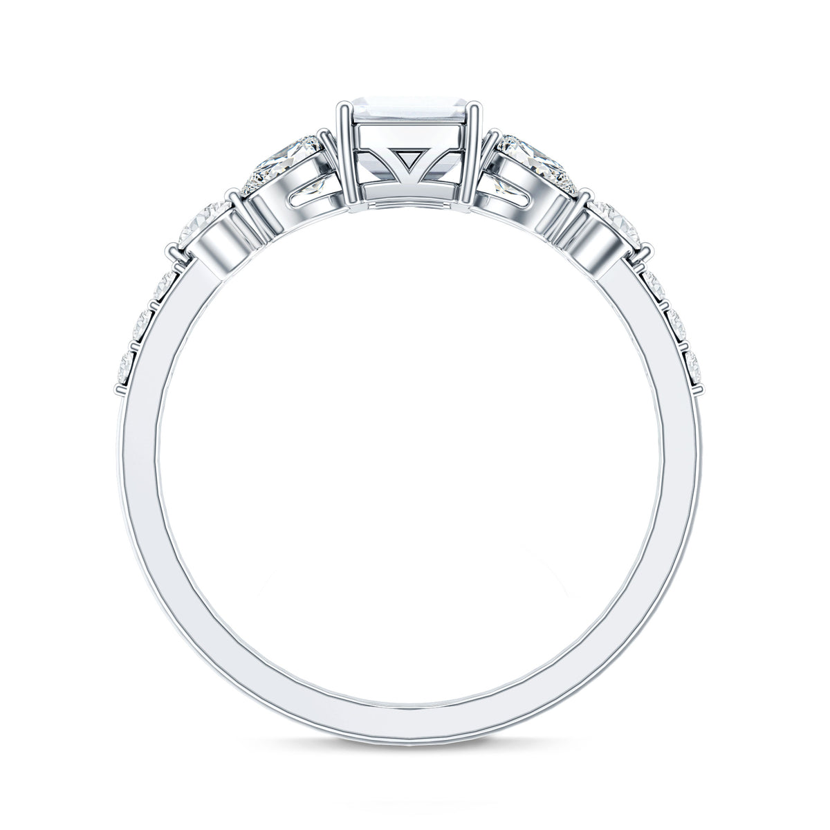 1.8 Carat Emerald Cut Moissanite Engagement Ring with Side Stones D-VS1 - Rosec Jewels