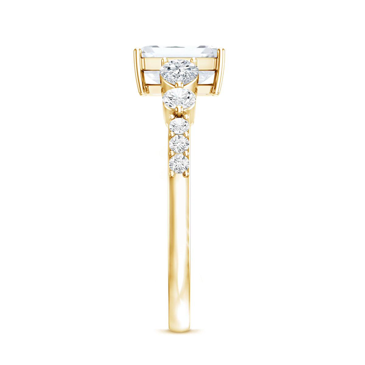 1.8 Carat Emerald Cut Moissanite Engagement Ring with Side Stones D-VS1 - Rosec Jewels