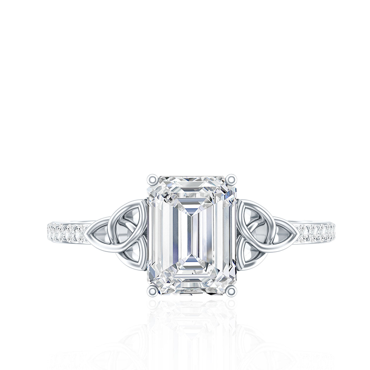 Certified Emerald Cut Moissanite Celtic Knot Engagement Ring D-VS1 - Rosec Jewels