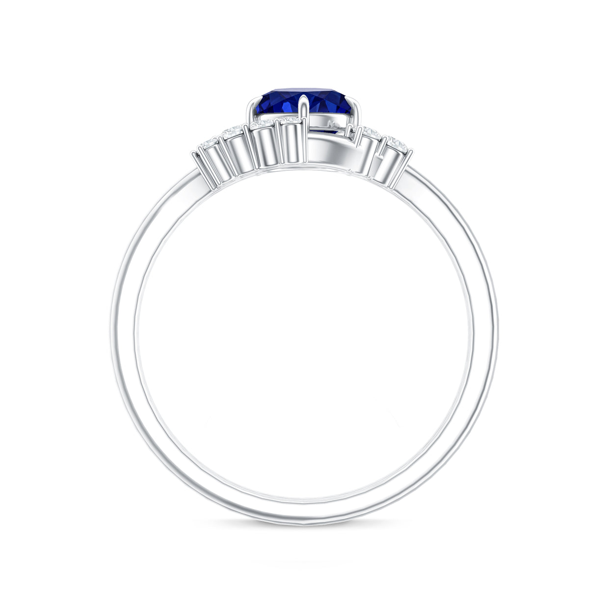 1 Carat Lab Grown Blue Sapphire Bridal Ring Set with Diamond AAAA - Rosec Jewels