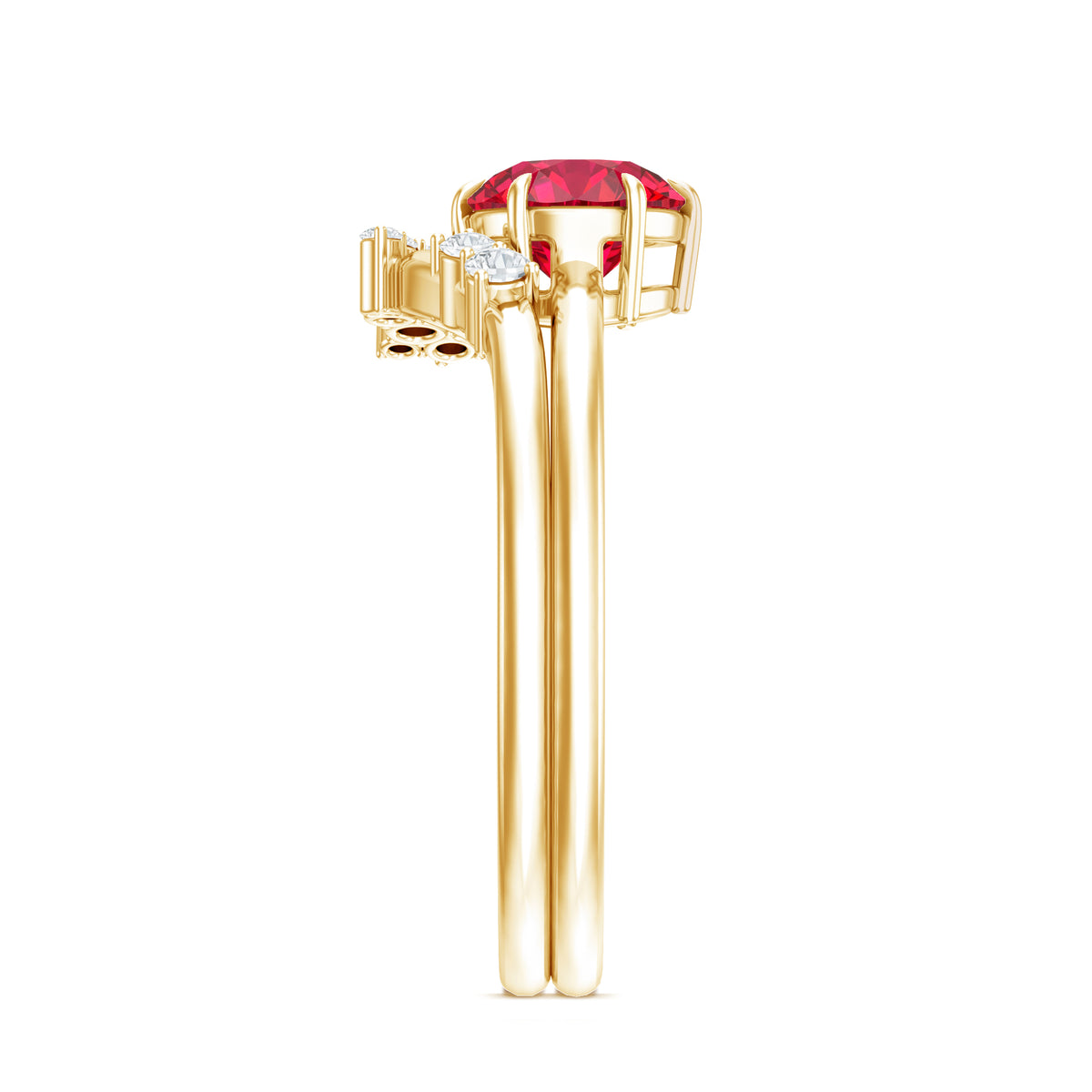 1.3 Carat Lab Grown Ruby and Diamond Engagement Wedding Ring Set of 2 AAAA - Rosec Jewels