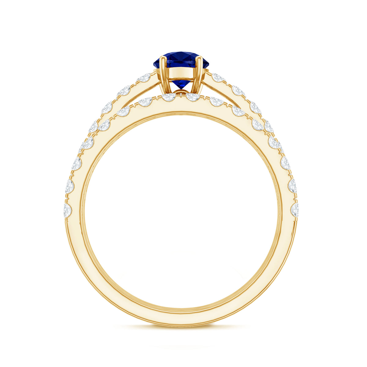 Pear Shape Lab Grown Blue Sapphire and Diamond Bridal Ring Set AAAA - Rosec Jewels