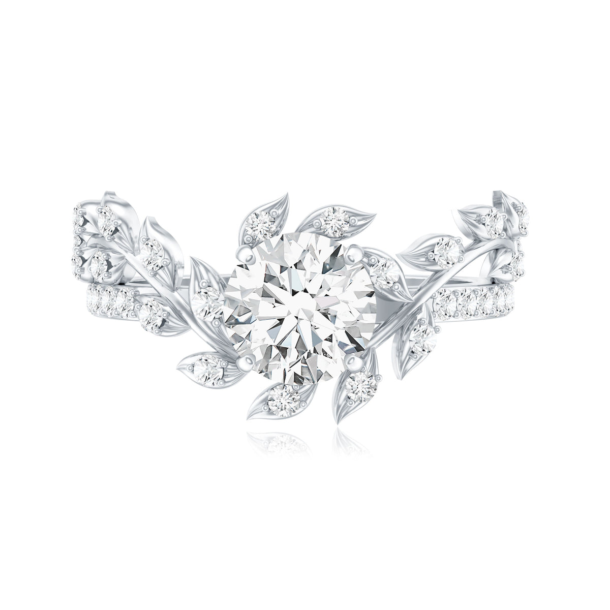 IGI Verified Nature Inspired Engagement Ring with 2 Carat Lab Grown Diamond Lab - ( E-VS1 ) - Rosec Jewels