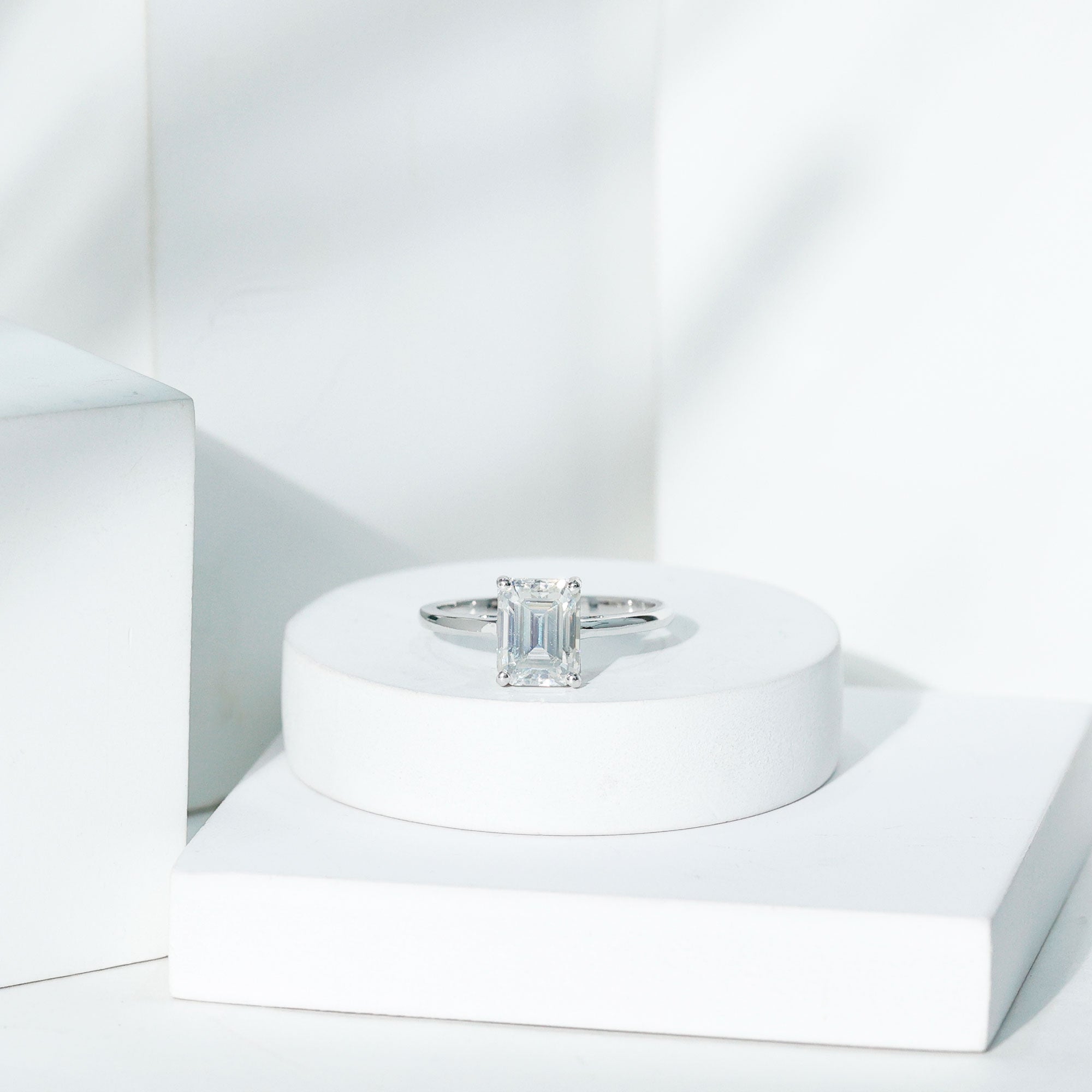 Rosec Jewels-Certified 7X9mm Moissanite Emerald Cut Engagement Ring