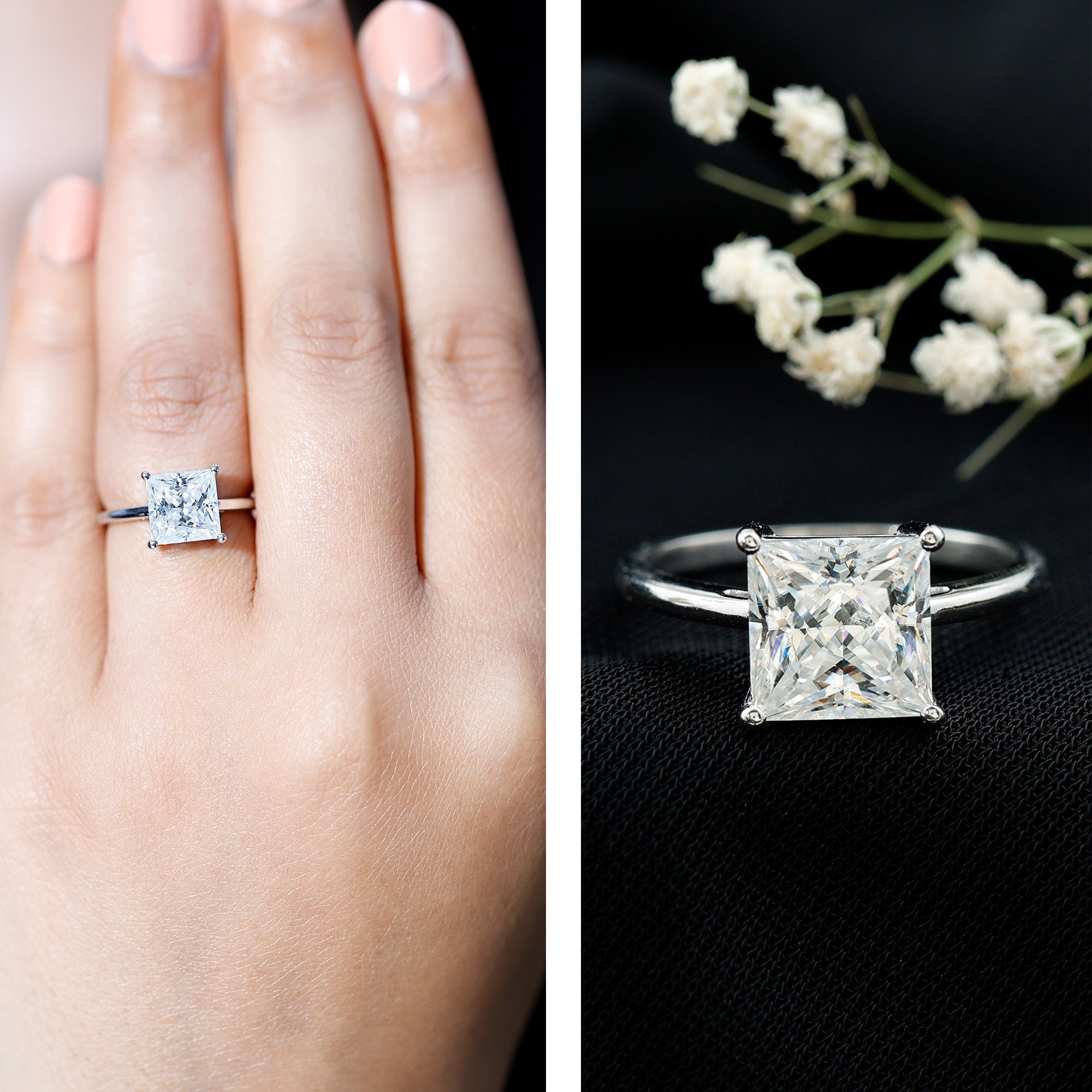 3 Carat Princess Cut Moissanite Solitaire Engagement Ring D-VS1 - Rosec Jewels