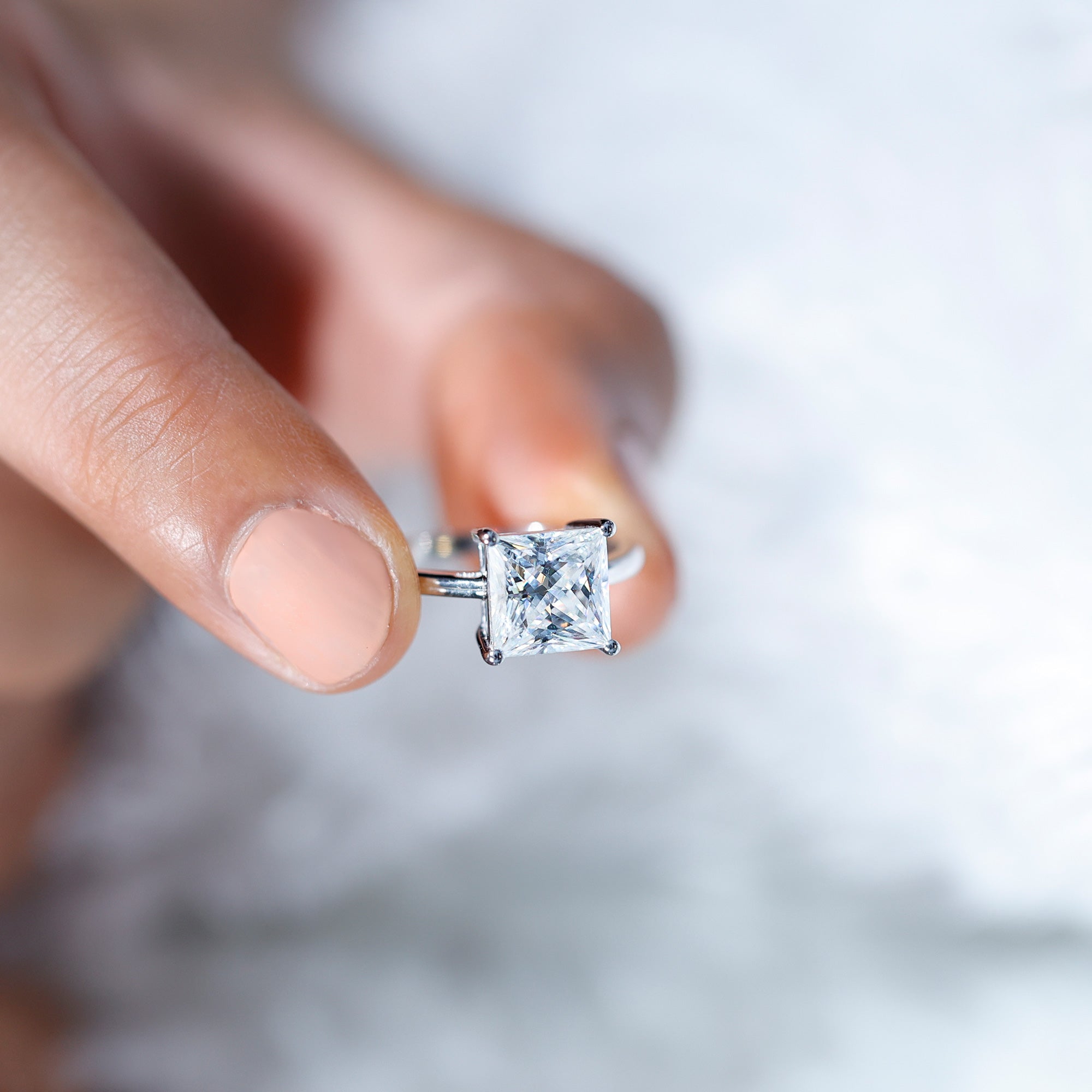 Rosec Jewels-3 Carat Princess Cut Moissanite Solitaire Engagement Ring