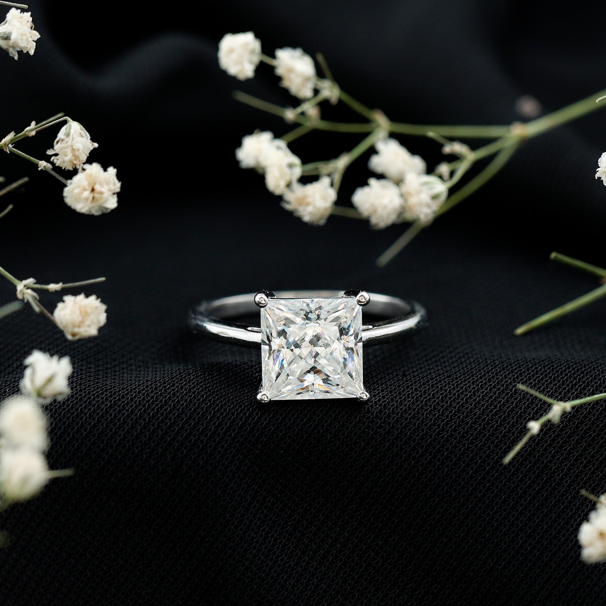 3 Carat Princess Cut Moissanite Solitaire Engagement Ring D-VS1 - Rosec Jewels