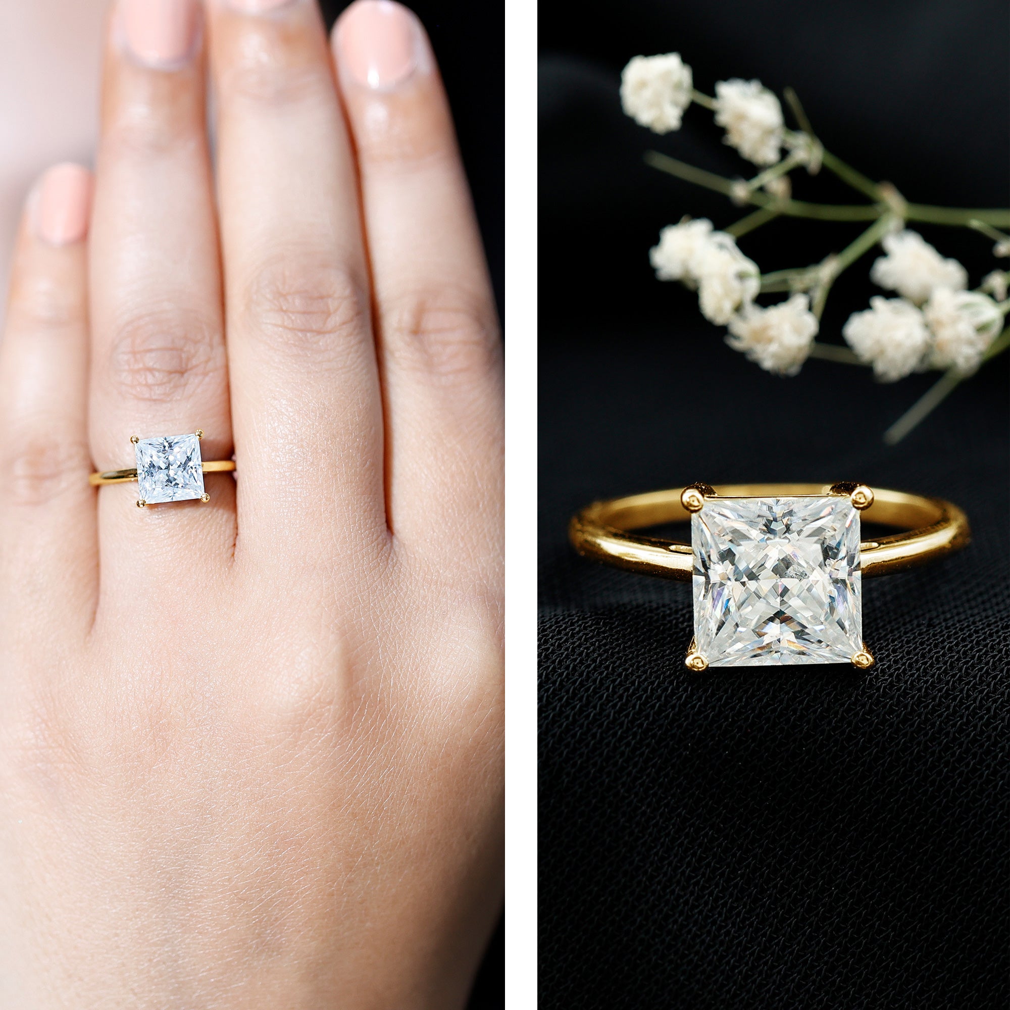 3 Carat Princess Cut Moissanite Solitaire Engagement Ring D-VS1 - Rosec Jewels