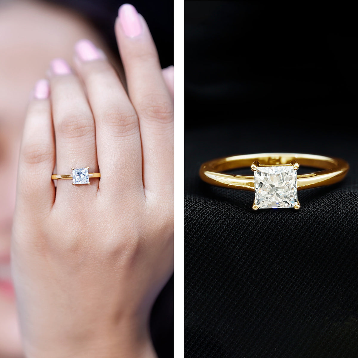 1 CT Princess Cut Moissanite Solitaire Ring for Women D-VS1 - Rosec Jewels