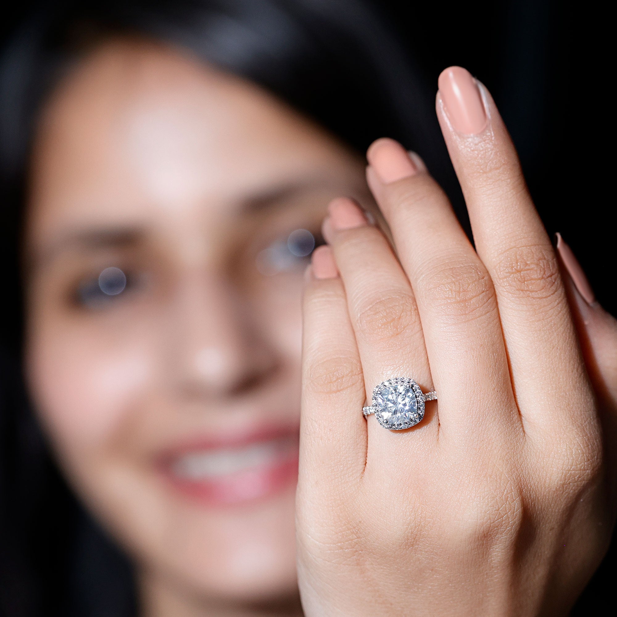 Rosec Jewels-Victorian Style 3 Carat Cushion Moissanite Halo Engagement Ring