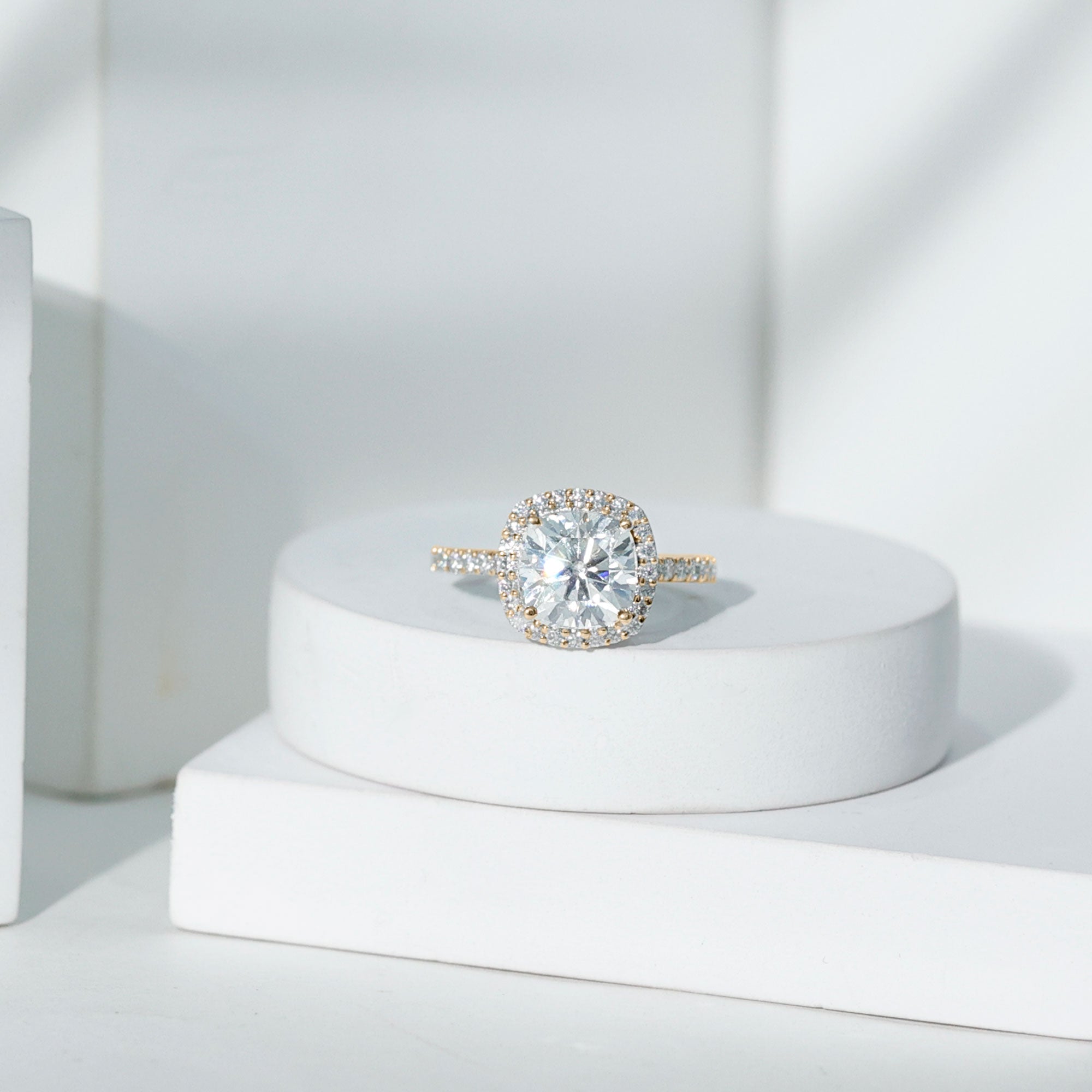 Rosec Jewels-Victorian Style 3 Carat Cushion Moissanite Halo Engagement Ring