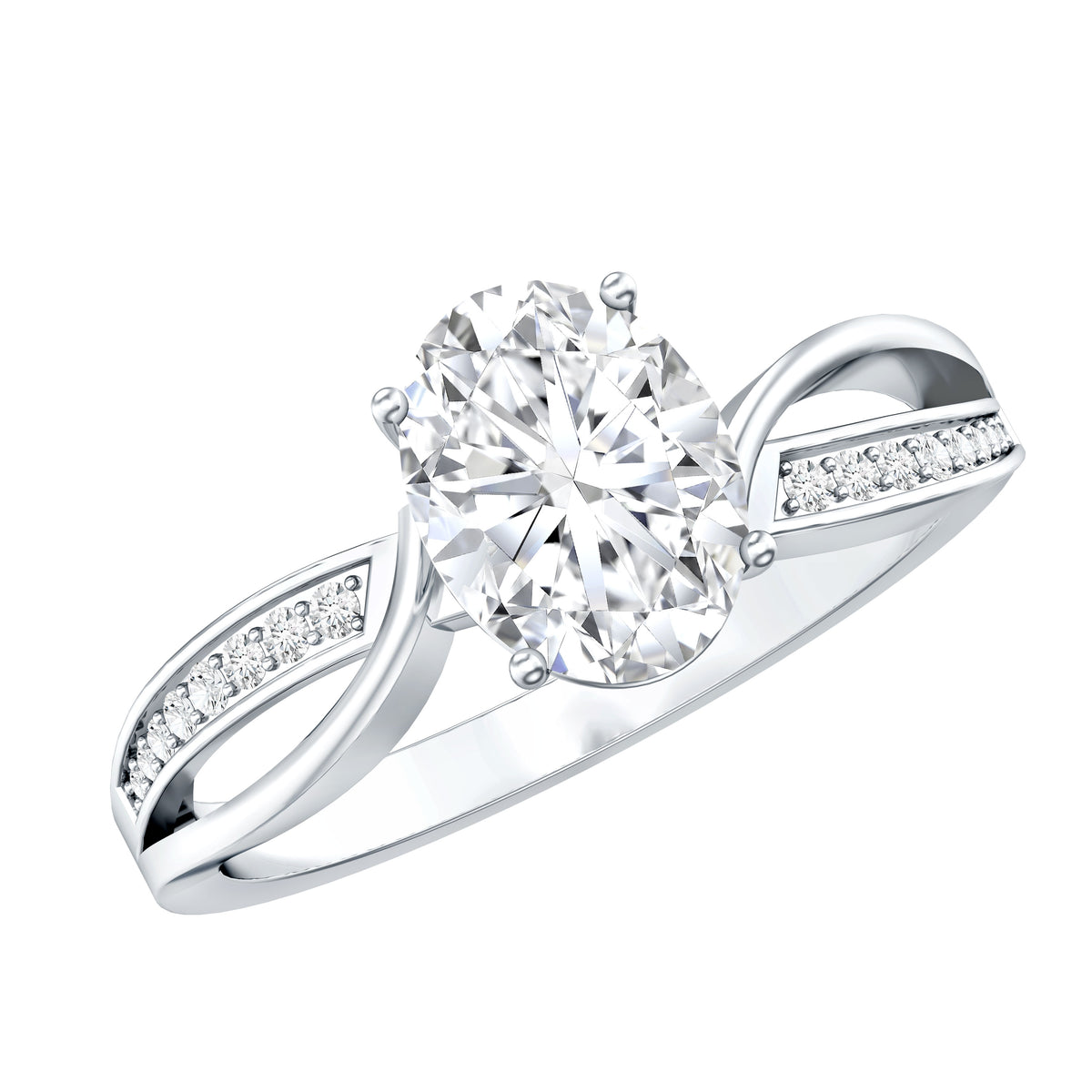1 Carat Certified Moissanite Oval Engagement Ring with Infinity Band D-VS1 - Rosec Jewels