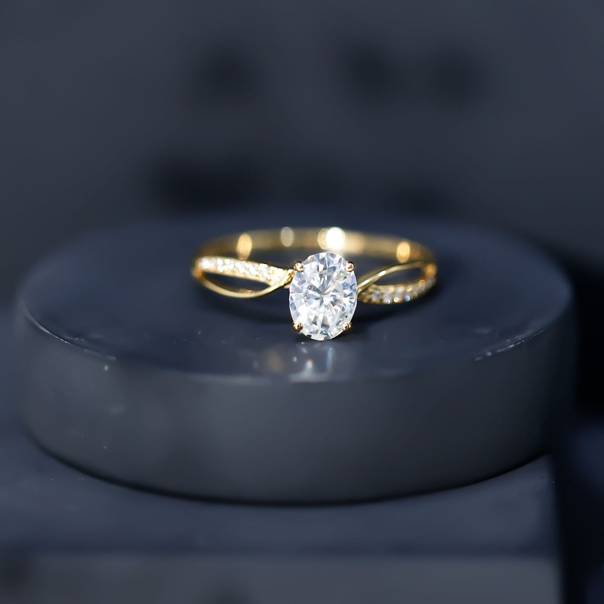 1 Carat Certified Moissanite Oval Engagement Ring with Infinity Band D-VS1 - Rosec Jewels