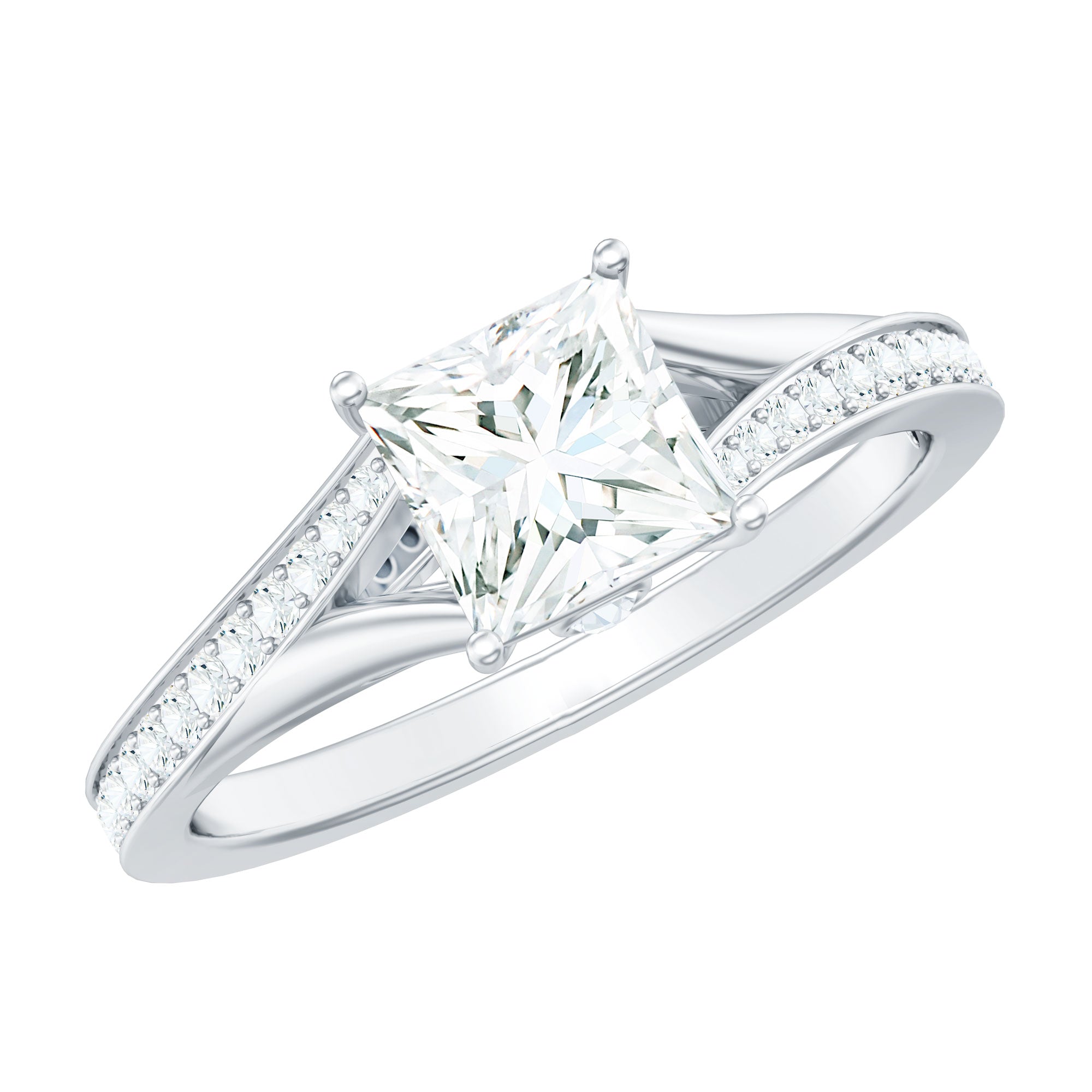 Certified Princess Cut Moissanite Engagement Ring With Split Shank