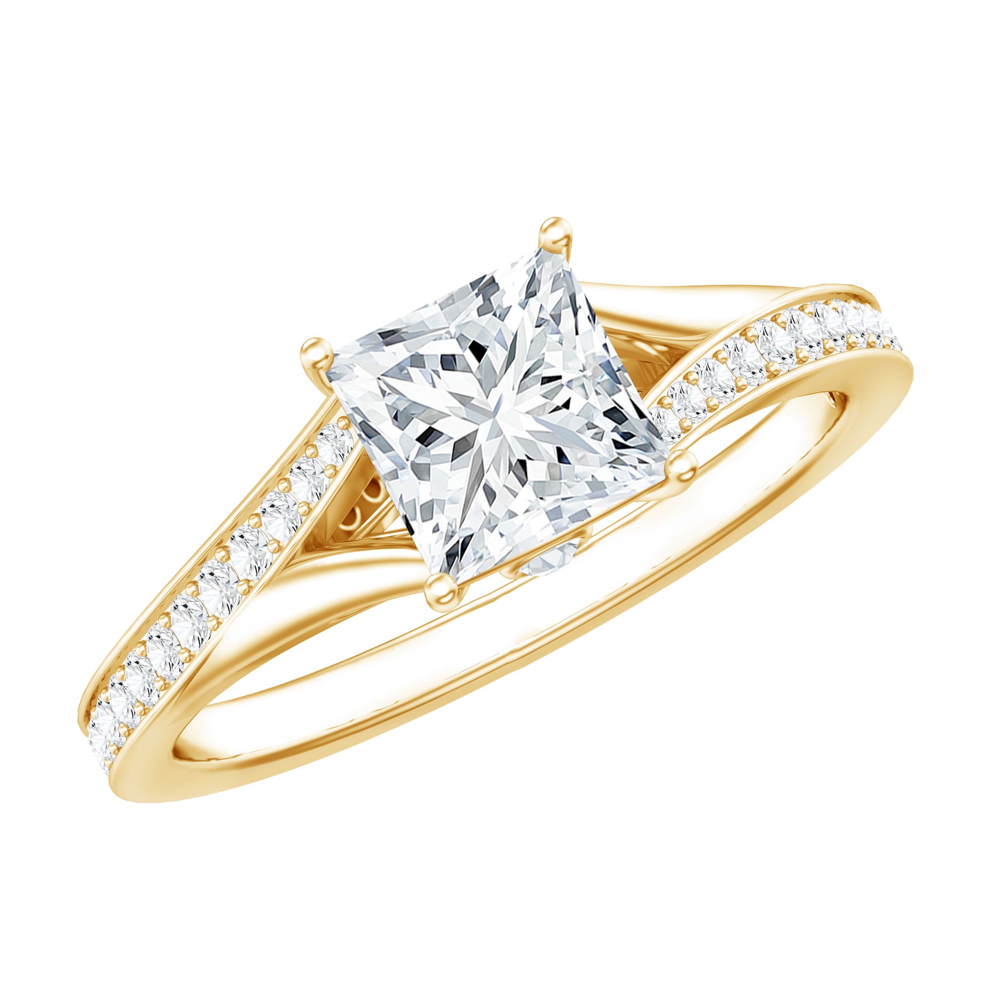 Certified Princess Cut Moissanite Engagement Ring With Split Shank D-VS1 - Rosec Jewels