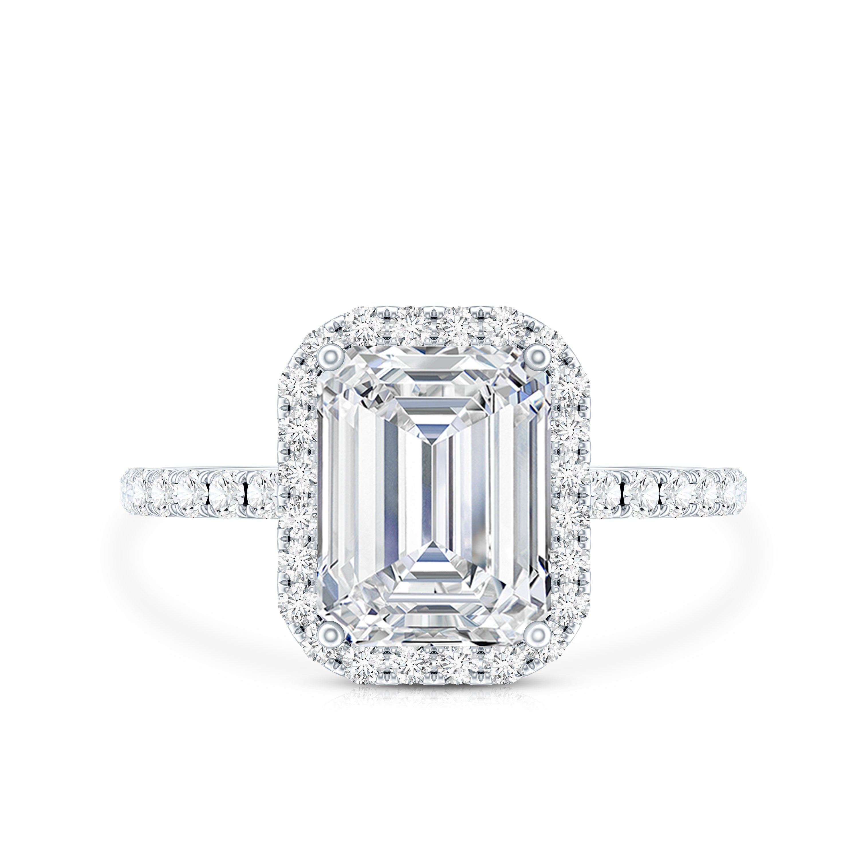Certified Moissanite Emerald Cut Engagement Ring With Halo D-VS1 - Rosec Jewels