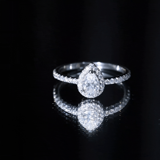 Certified Moissanite Teardrop Engagement Ring with Halo D-VS1 - Rosec Jewels