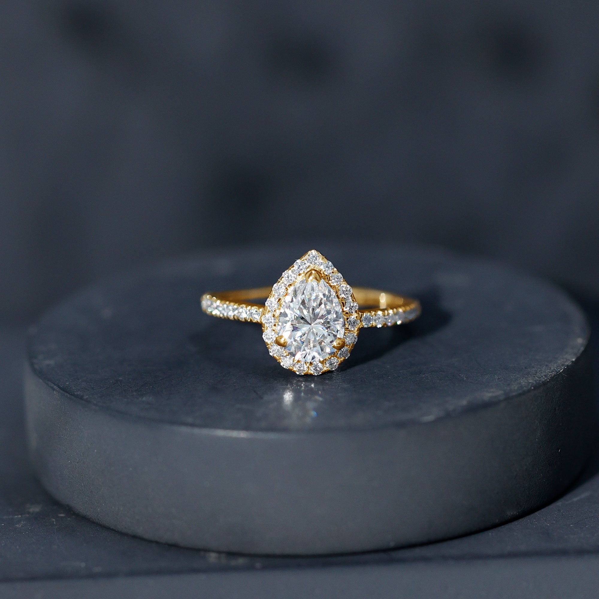 Rosec Jewels-Pear Shape Moissanite Halo Engagement Ring for Women