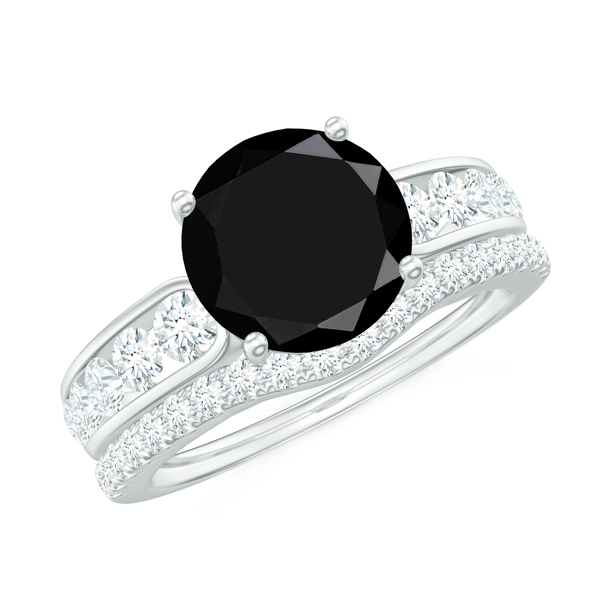 3.50 CT Created Black Diamond Solitaire Ring Set with Moissanite