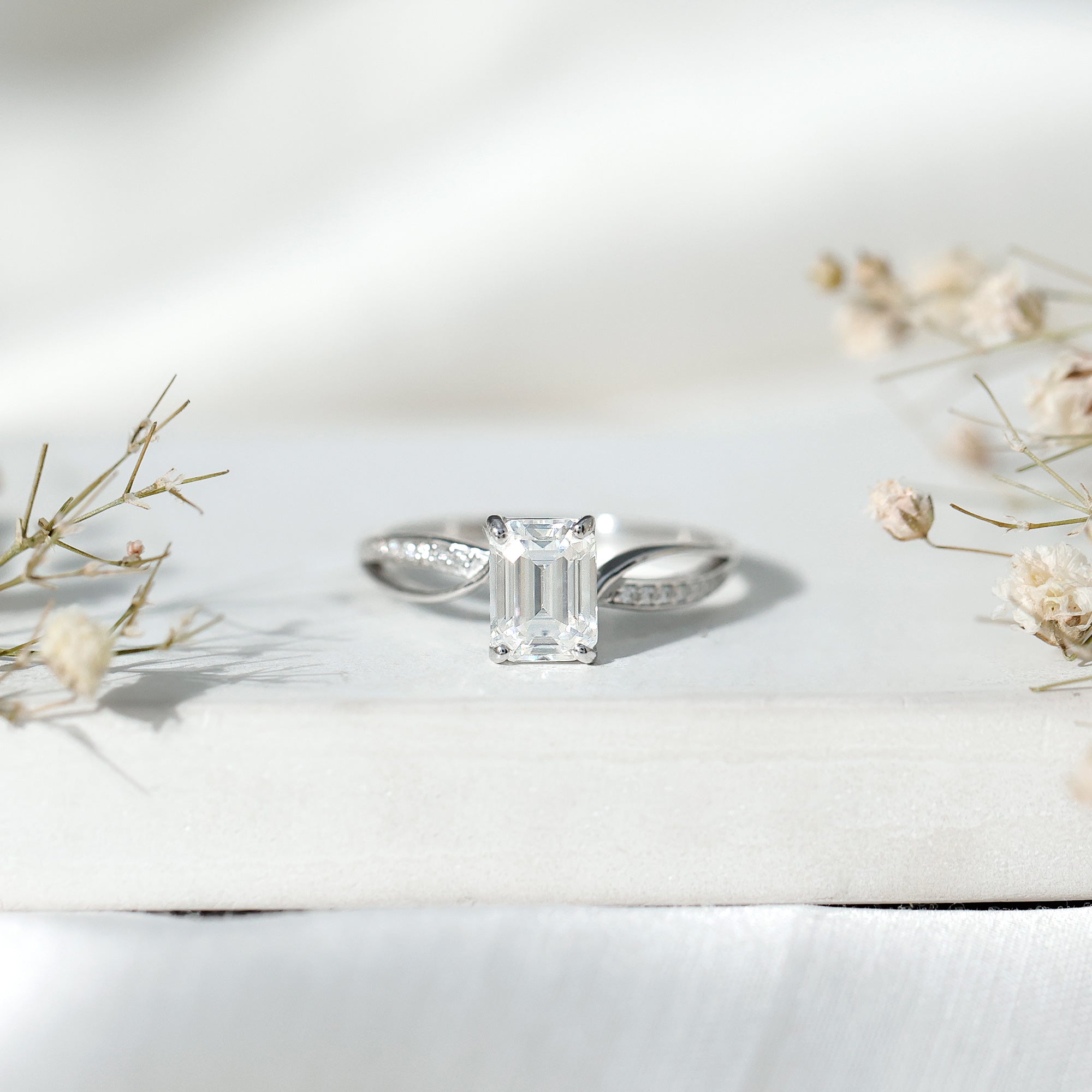 Certified 6X8 MM Emerald Cut Moissanite Infinity Engagement Ring D-VS1 - Rosec Jewels