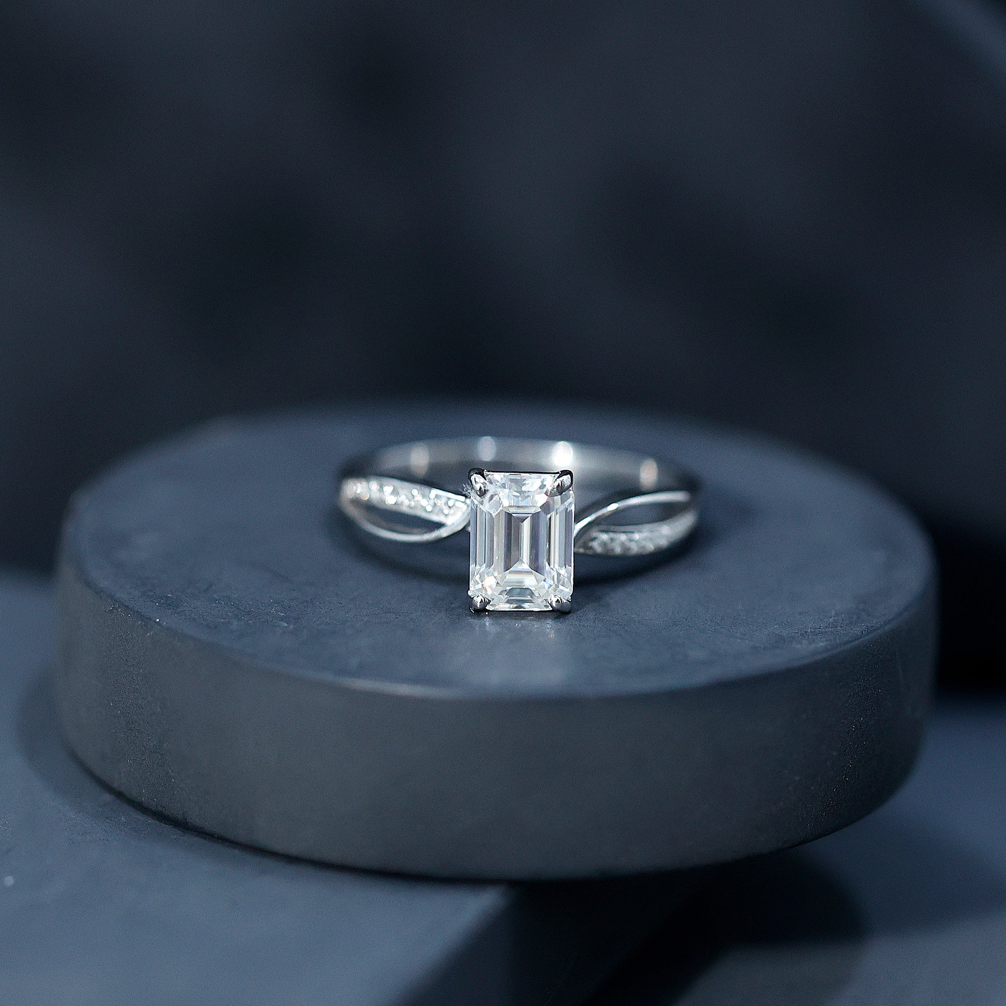 Certified 6X8 MM Emerald Cut Moissanite Infinity Engagement Ring D-VS1 - Rosec Jewels