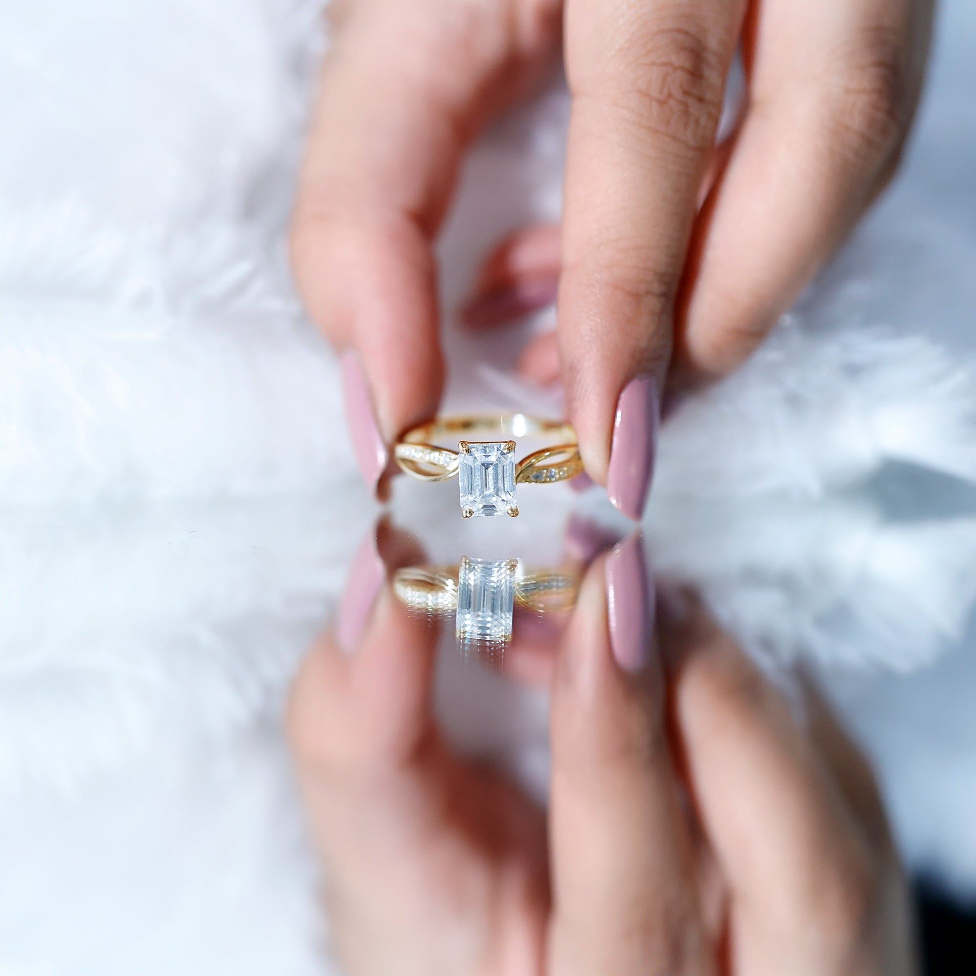 Certified 6X8 MM Emerald Cut Moissanite Infinity Engagement Ring D-VS1 - Rosec Jewels