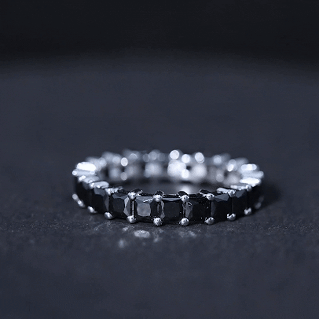 Certified Princess Cut Lab Grown Black Diamond Eternity Ring for Women AAAA ( Synthetic ) - Rosec Jewels