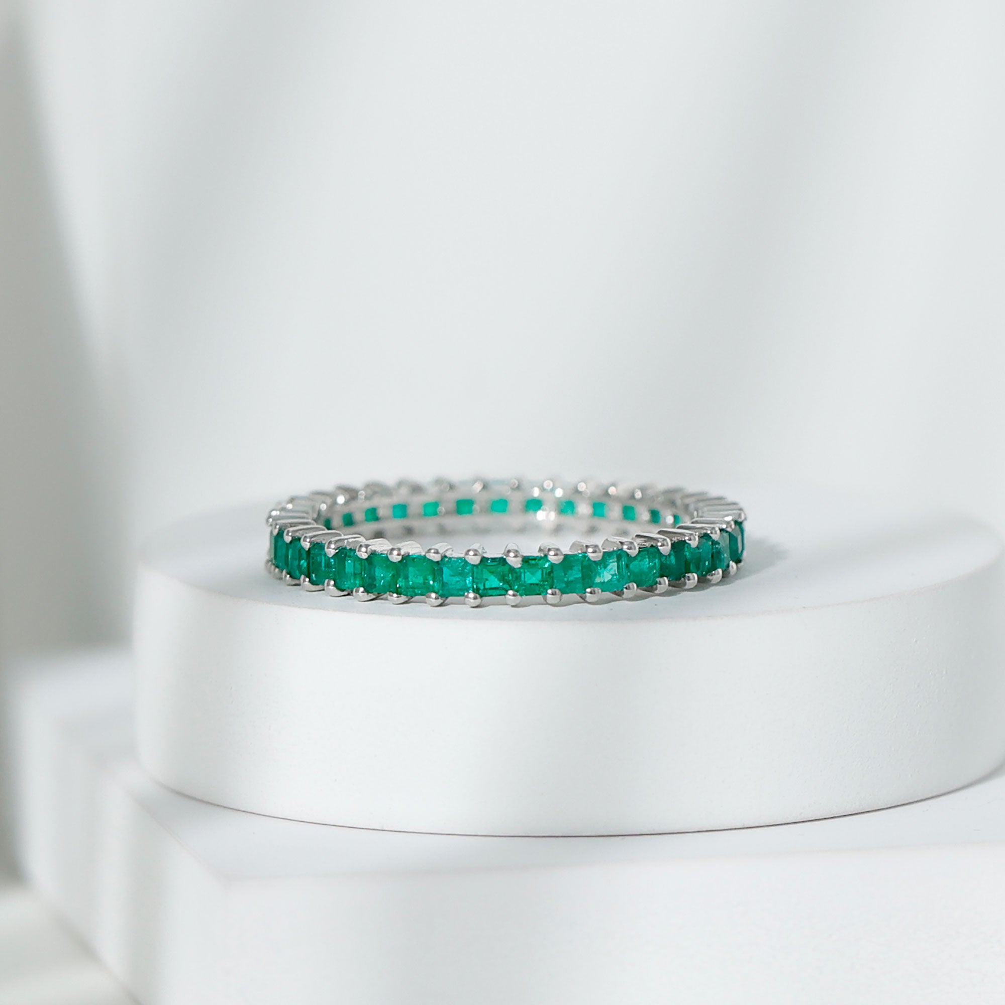 Princess Cut Natural Emerald Eternity Wedding Band AAA - Rosec Jewels